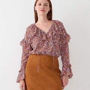 JCREW CRINKLE CHIFFON TOP IN FETE FLORAL SZ LARGE